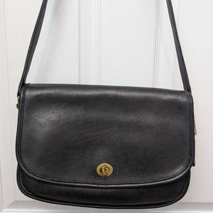Coach Black Leather Crossbody Bag with Gold Accents